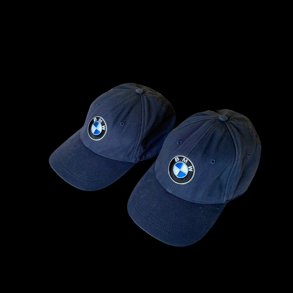 BMW Navy Blue Baseball Cap Lot of 2 Adjustable Logo Hat Lifestyle Collection